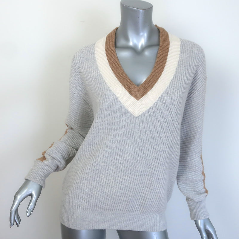 REISS Cora Colorblock Ribbed Knit Sweater Gray