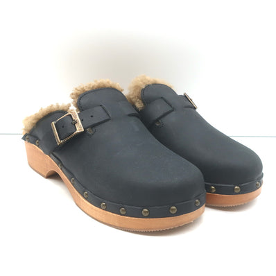 RE/DONE 70s Shearling Clogs Black Nubuck Leather Size 37