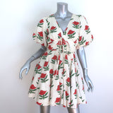 RHODE Madeline Puff Sleeve Mini Dress Cream Scarlet Begonia Print Size 2