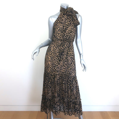 RIXO Eleanor Leopard Burnout Chiffon Midi Dress 