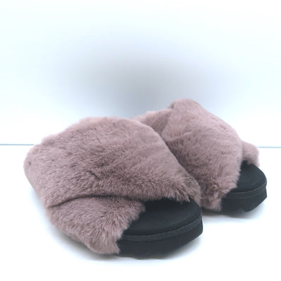 ROAM Faux Fur Cloud Slides Lavender Size 40 Crisscross Sandals NEW