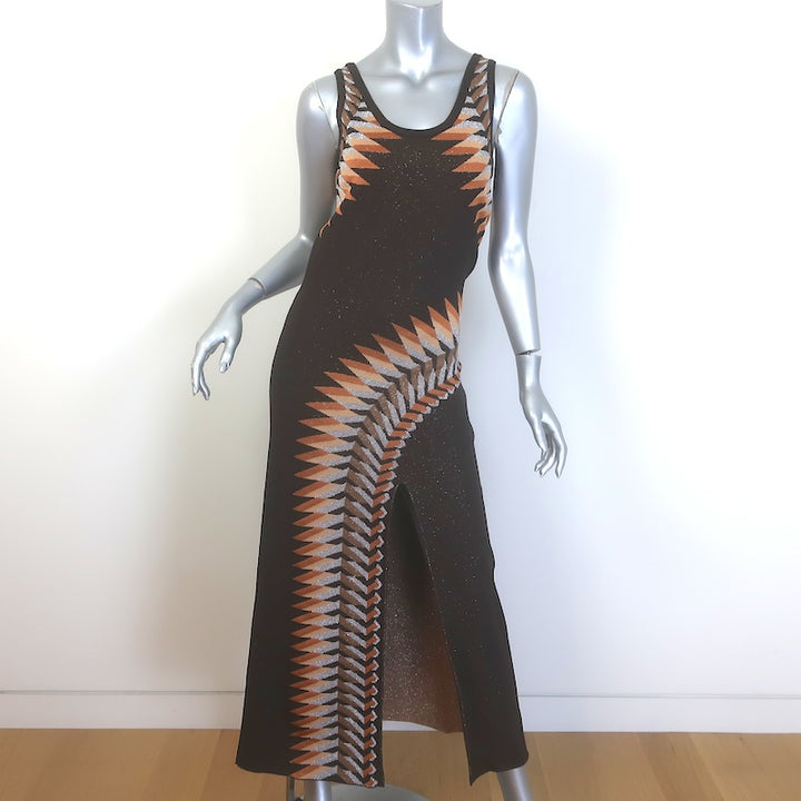 Rabanne Metallic Jacquard Maxi Tank Dress Brown 
