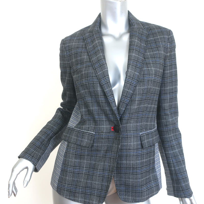 Rag &amp; Bone Lexington Mixed-Plaid Blazer Gray Wool-Blend Size 2 One-Button Jacket