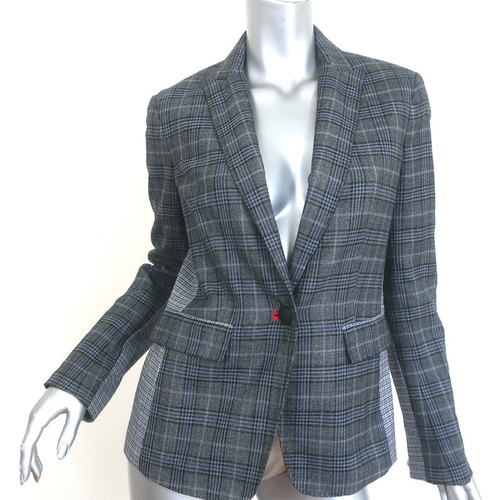 Rag &amp; Bone Lexington Mixed-Plaid Blazer Gray Wool-Blend Size 2 One-Button Jacket