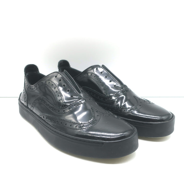 Rag &amp; Bone Meli Laceless Brogue Sneakers Black Polished Leather Size 37