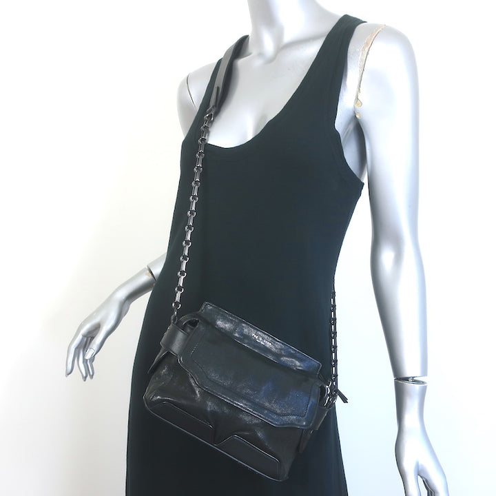 Rag &amp; Bone Micro Pilot Chain Strap Crossbody Bag Black Leather