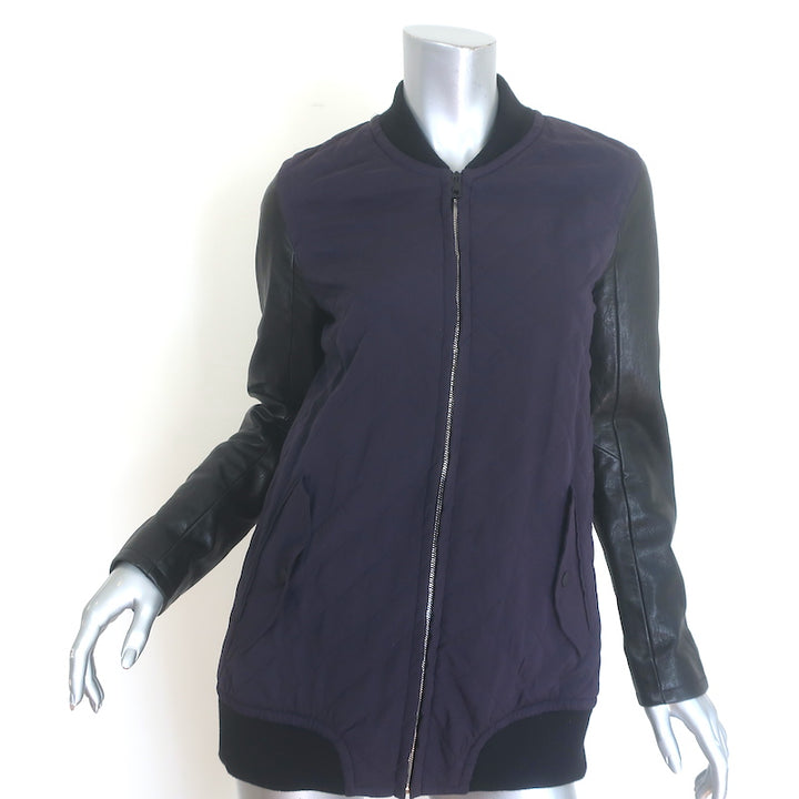 Rag &amp; Bone Pacific Leather-Sleeve Quilted Jacket Eggplant/Black Size Small