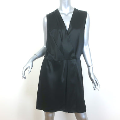 Rag & Bone Victor Sleeveless Wrap Dress Black Silk Satin Size Large