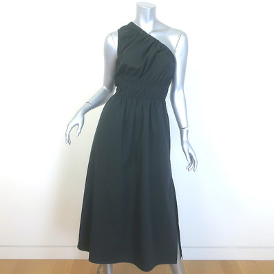 Rails Selani One-Shoulder Midi Dress Black Smocked Cotton 