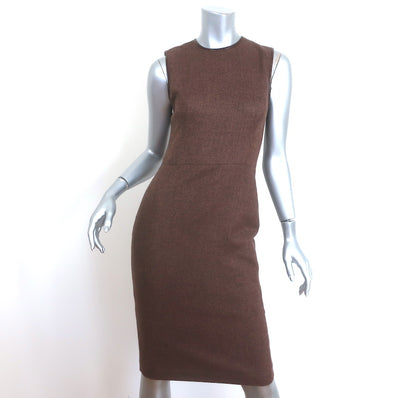 Ralph Lauren Black Label Leather-Trim Tweed Dress Brown Wool-Cashmere Size 2