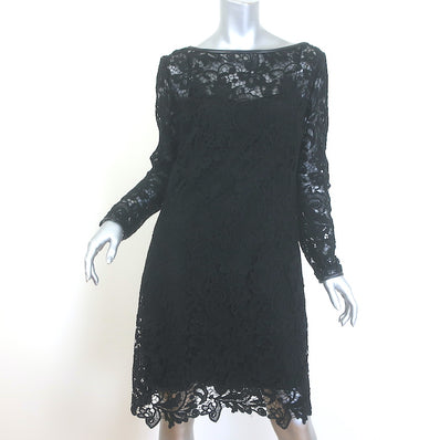 Ralph Lauren Black Label Merrill Leather-Trim Guipure Lace Dress Black Size 8