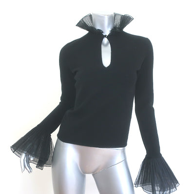 Ralph Lauren Black Label Ruffle-Trimmed Cashmere Sweater Black Size Small