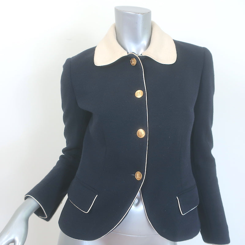 Ralph Lauren Blue Label Contrast-Collar Jacket Navy/Cream Wool Size 8