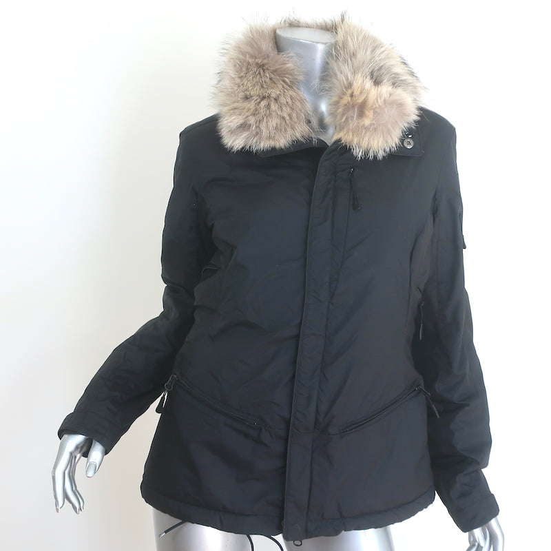 Ralph Lauren Blue Label Coyote Fur-Collar Parka Black Size Medium Zip-Up Jacket