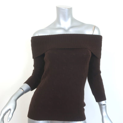 Ralph Lauren Cashmere Cable Knit Off the Shoulder Sweater Dark Brown Size Medium
