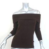 Ralph Lauren Cashmere Cable Knit Off the Shoulder Sweater Dark Brown Size Medium