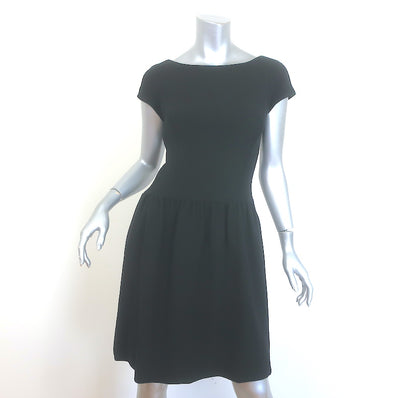 Ralph Lauren Collection Cap Sleeve Boatneck Dress Black Stretch Wool Size 8