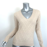 Ralph Lauren Slim Fit Cashmere Cable Knit V-Neck Sweater Light Beige Size Medium