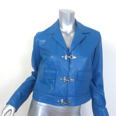 Ralph Lauren Sport Fireman Clasp Leather Jacket Blue 