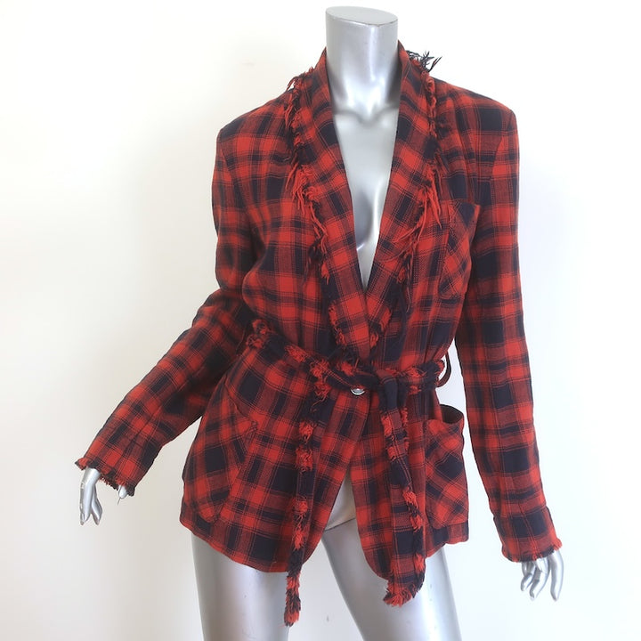 Raquel Allegra Plaid Belted Blazer Red &amp; Navy 