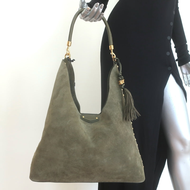 Rebecca Minkoff Nolita Studded Suede Hobo Olive