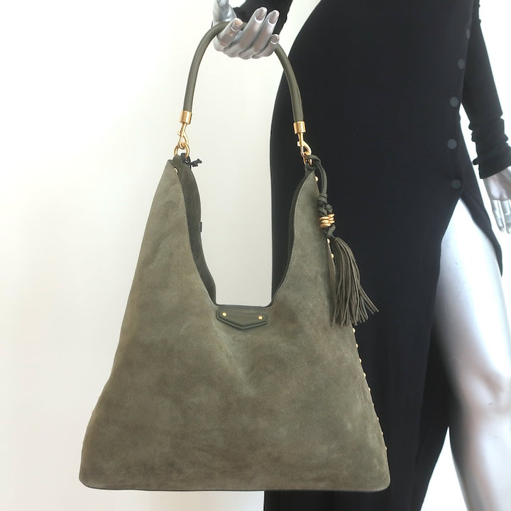 Rebecca Minkoff Nolita Studded Suede Hobo Olive