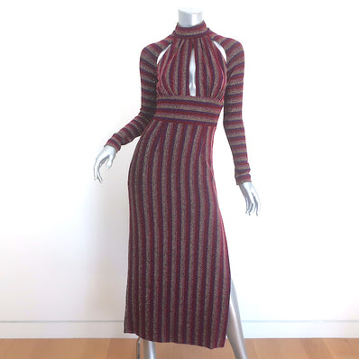 Rebecca Vallance Aisha Metallic Striped Cutout Midi Dress Multicolor Size US 0