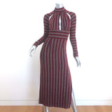 Rebecca Vallance Aisha Metallic Striped Cutout Midi Dress Multicolor Size US 0