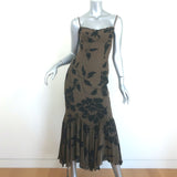 Reformation Aiko Ruffled Midi Dress Solana Olive Brown Printed Crepe Size 2