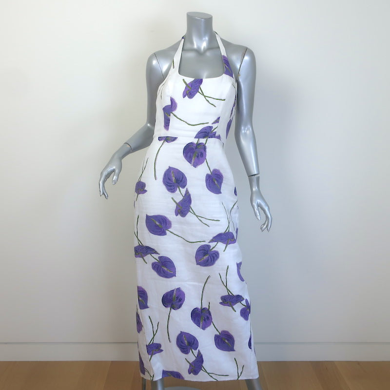 Reformation Yana Halter Midi Dress White Anthurium Print Linen Size 6 – Celebrity Owned