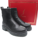 Rene Caovilla Crystal-Embellished Chelsea Boots Black Leather Size 39