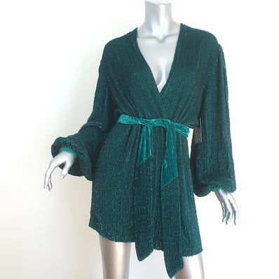 Retrofete Gabrielle Sequin Robe Dress Emerald Size Small Long Sleeve Mini NEW