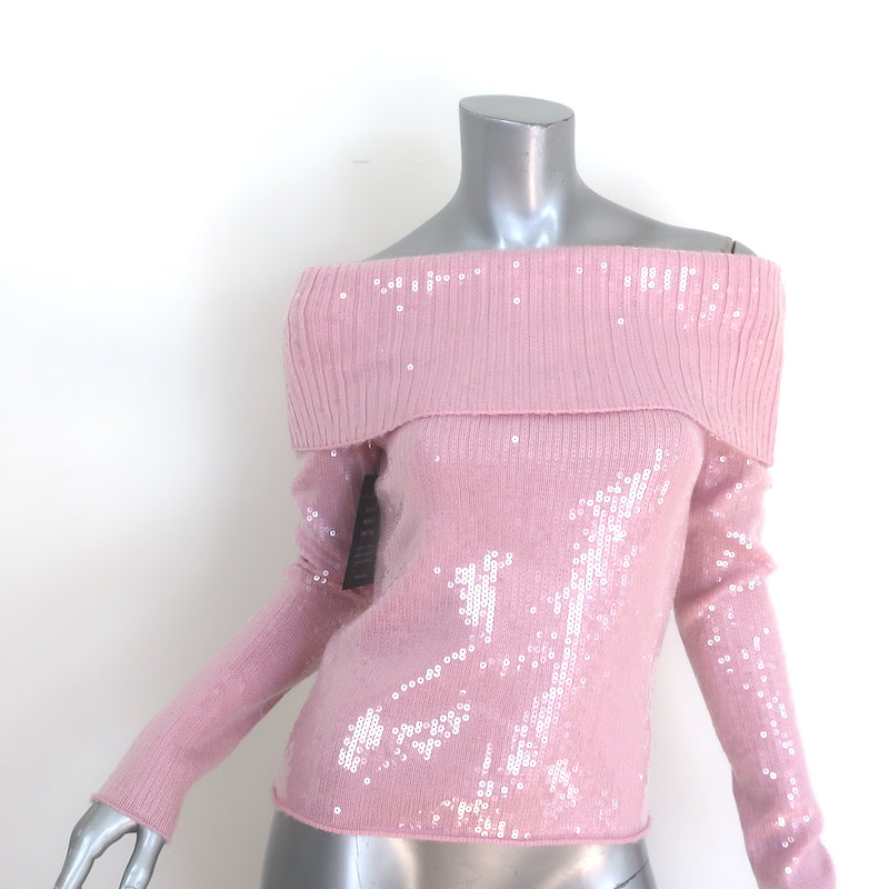 Retrofete Jourdana Off the Shoulder Sequin Knit Top Pink Size Small NEW