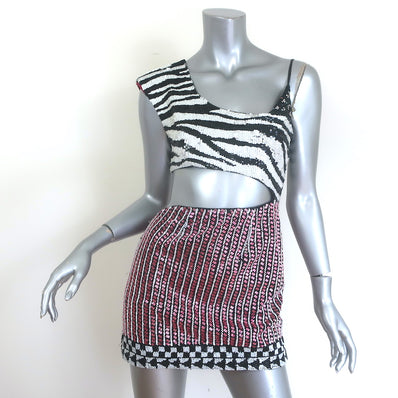 Retrofete beaded asymmetric cutout zebra-pink mini dress, size XS, gently pre-owned luxury piece