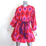 Rhode Ella ruffled mini dress, red-pink ikat cotton, size S — pre-owned authentic luxury piece