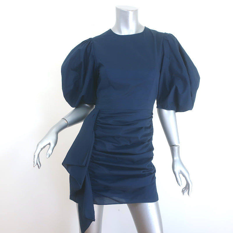 Rhode Pia Puff Sleeve Mini Dress Navy Draped Cotton Size Extra Small NEW
