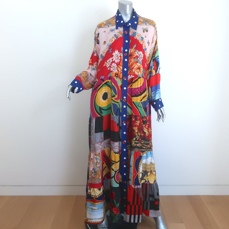 Rianna + Nina One of a Kind Tiered Maxi Shirtdress Multi Printed Silk One Size