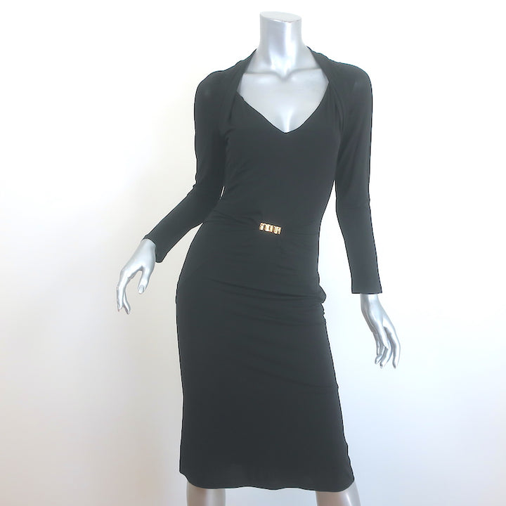 Roberto Cavalli Gold-Embellished Dress Black Pleated Stretch Jersey Size 42 NEW