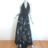 Roberto Cavalli Metallic Floral Print Halter Maxi Dress Black Cotton Size 40