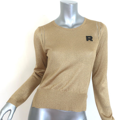 Rochas Metallic Knit Crewneck Sweater Gold Size 44