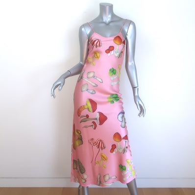 Rodarte Mushroom Print Midi Slip Dress Pink Silk Satin Size 2