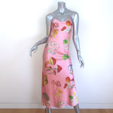 Rodarte Mushroom Print Midi Slip Dress Pink Silk Satin Size 2