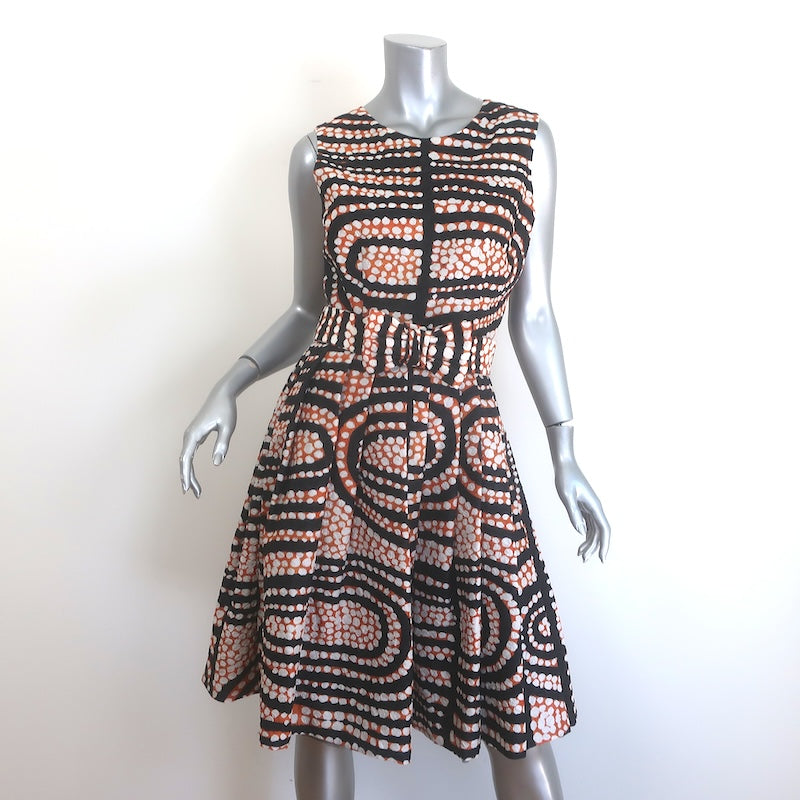 Rodarte Printed Cloque Belted Pleated Fit &amp; Flare Dress 