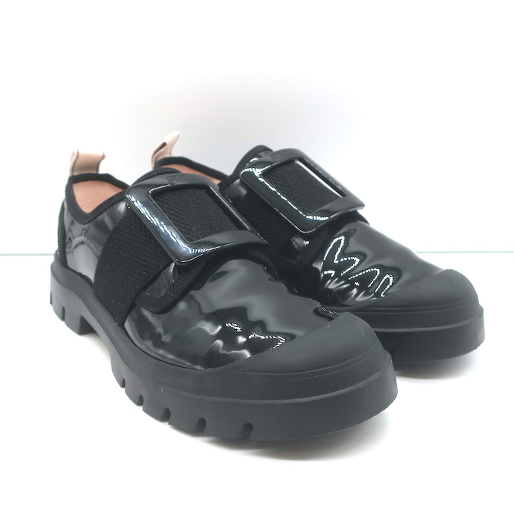 Roger Vivier Viv Desert Buckled Sneakers Black Patent Leather Size 38