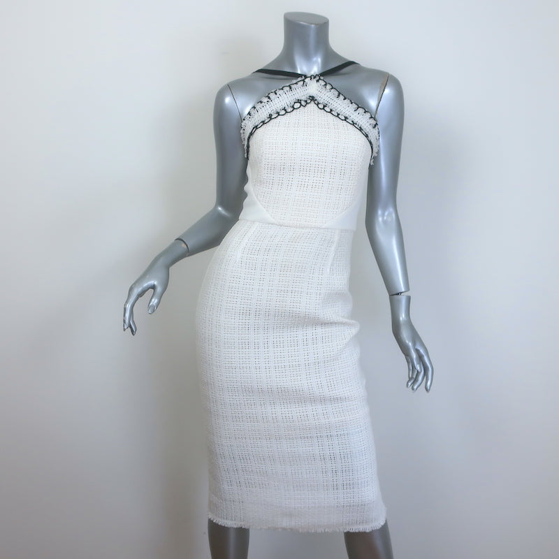 Roland Mouret Halter-Neck Sheath Dress Cream Woven Cotton & Crepe Size US 4 Roland Mouret Halter-Neck Sheath Dress Cream Woven Cotton & Crepe Size US 4