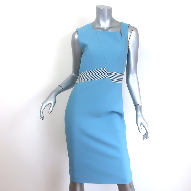 Roland Mouret Striped-Band Asymmetric Sheath Dress Blue Stretch Crepe Size US 6 Roland Mouret Striped-Band Asymmetric Sheath Dress Blue Stretch Crepe Size US 6