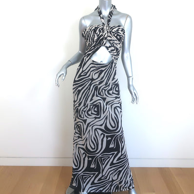 Ronny Kobo Lopte Cutout Halter Maxi Dress Zebra Print Crepe Size Large NEW