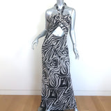 Ronny Kobo Lopte Cutout Halter Maxi Dress Zebra Print Crepe Size Large NEW