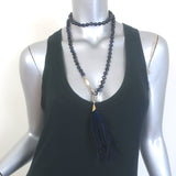 Rosantica Milano Glitter-Beaded Feather Tassel Necklace Navy