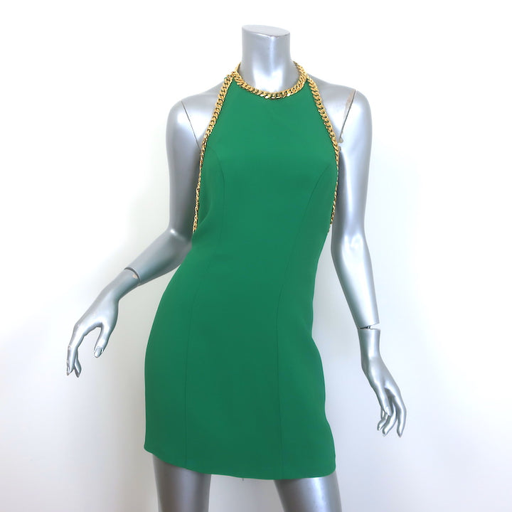 Rowen Rose Chain-Embellished Halterneck Mini Dress Green 